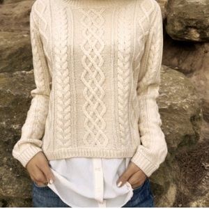 Monteau Cable Knit Elbow Patch Layered Sweater